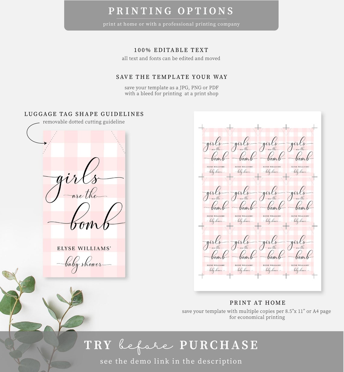Girls Are the Bomb Favor Tag Template Editable Boy Baby - Etsy Australia