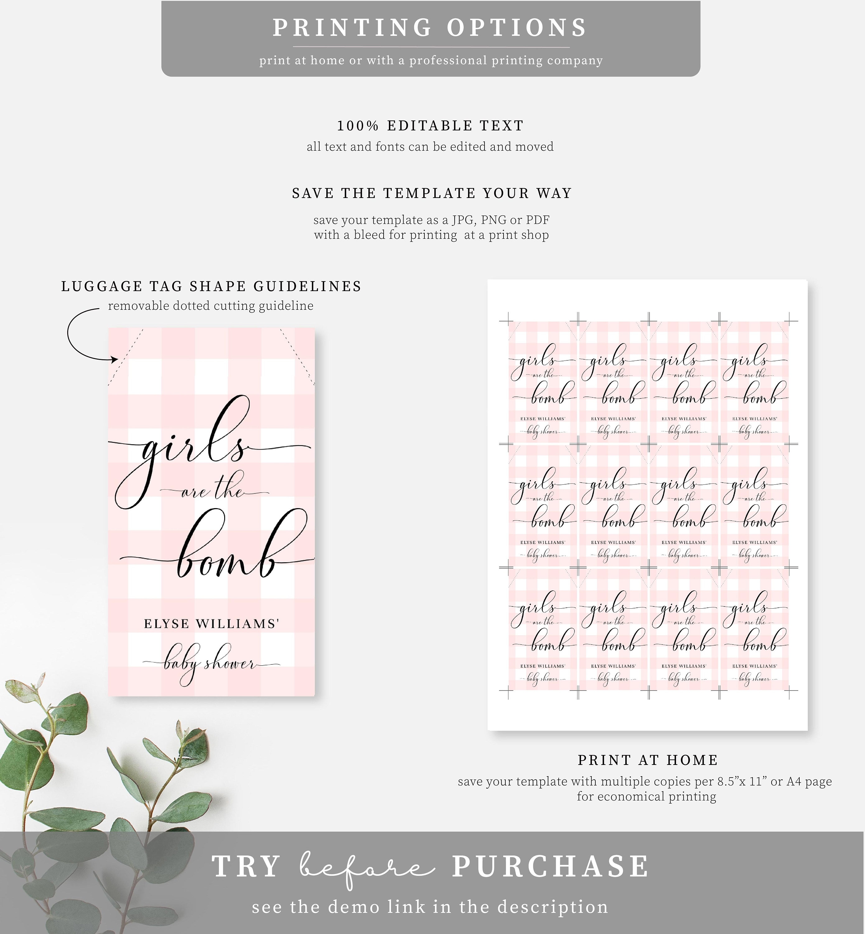 Girls Are the Bomb Favor Tag Template Editable Boy Baby | Etsy Australia