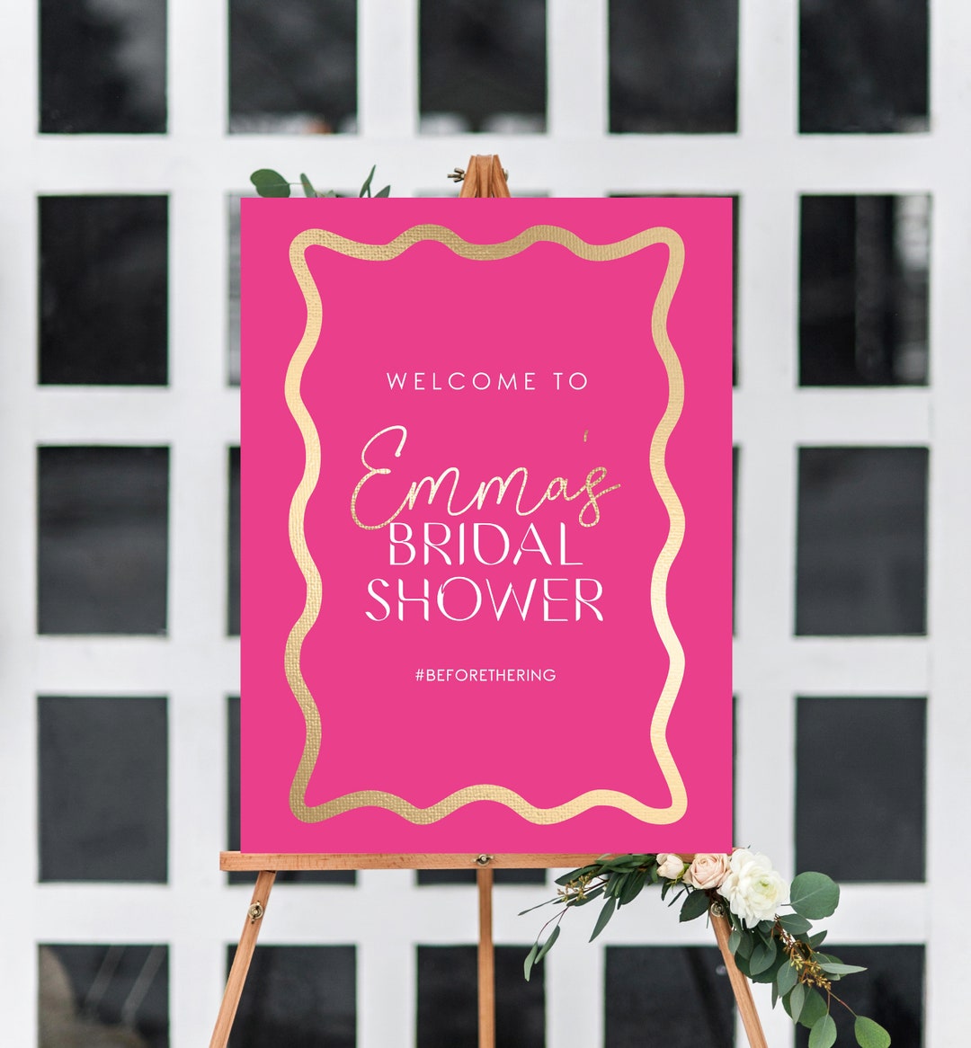 Printable Welcome Sign Template Wave Curvy Line Hot Pink Gold printable-welcome-sign-template-wave-curvy-line-hot-pink-gold