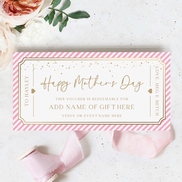 Printable Mother's Day Gift Voucher, Mother's Day Afternoon Tea Gift Certificate, Mother's Gift Voucher Coupon, Stripe