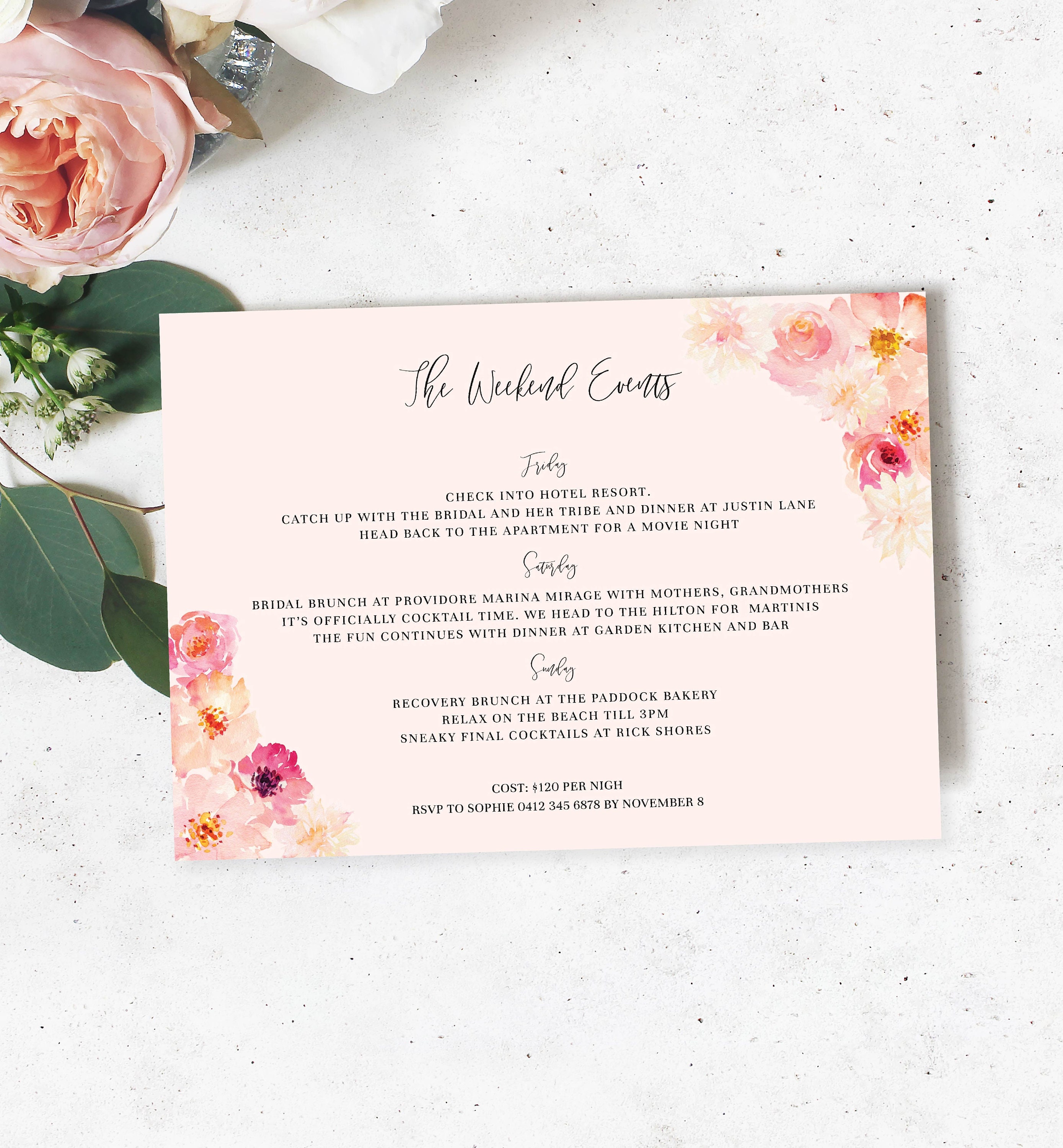 Printable Bachelorette Itinerary Template Weekend Itinerary | Etsy