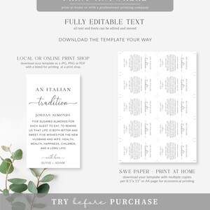 An Italian Tradition Favor Tag, Printable Jordan Almonds Tag, Minimalist Sugared Almonds Wedding ...
