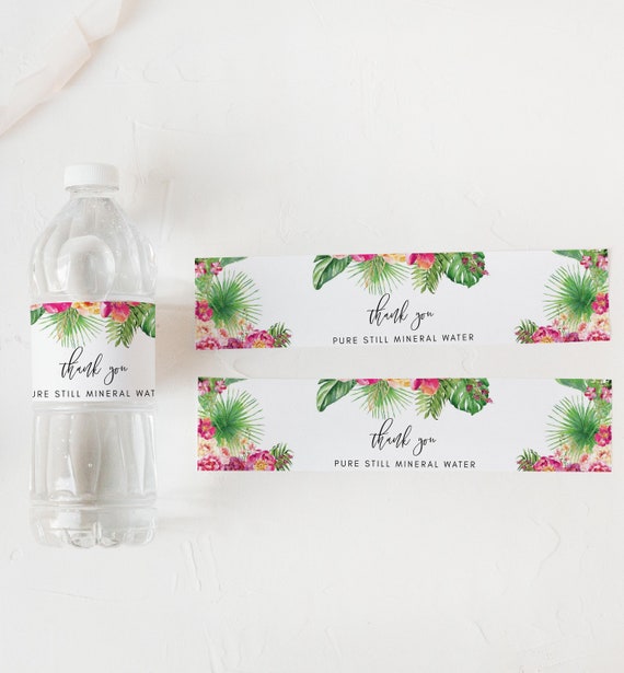 Flamingos and Tropical Flowers Bridal Shower Personalized Water Bottle Labels