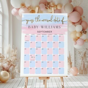 Watercolor Baby Shower Game, Guess Due Date Sign (Printable Template)