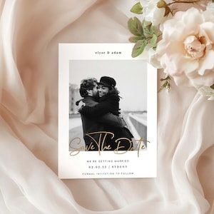 Printable Photo Save The Date Template, Modern Minimal Wedding Announcement, Wedding Save The Date Invitation, Gigi Gold