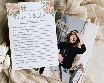 How Well Do You Know The Bride Printable Bridal Shower Game Template, Vintage Floral, Editable Who Knows The Bride Best, Cambridge