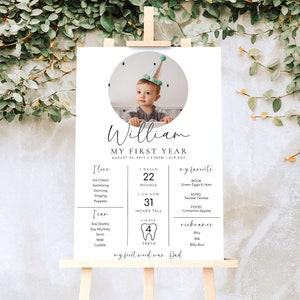 Minimalist Photo First Birthday Milestone Board, Baby's First Year Milestone Poster, 1st Birthday 12 Months Milestone Photo Banner Sign