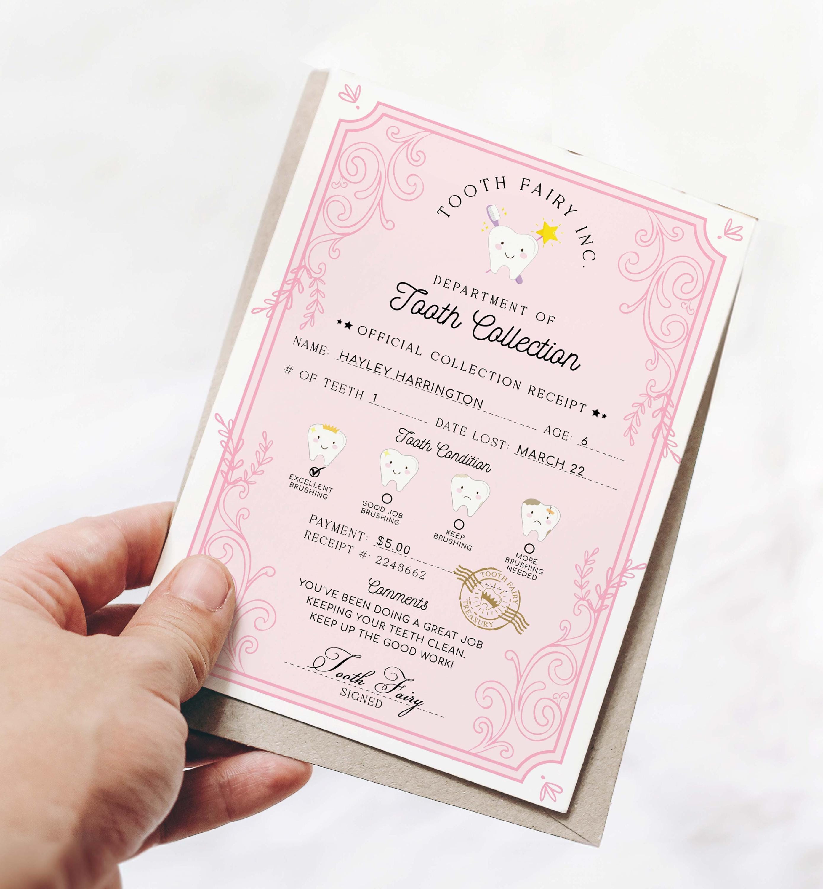 Tooth Note Paper Printable Tooth Fairy Letter and Receipt, Lost Tooth Note (digital ...