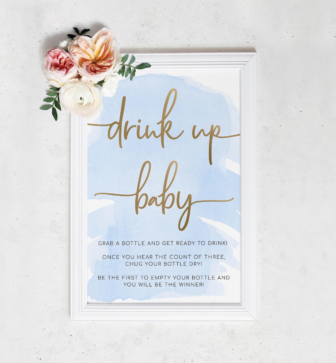 Blue Watercolour Baby Bottle Chugging Game Sign Baby Bottle Drinking Game Sign Printable Boy