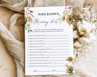 Who Knows Mommy Best Game, Fall Sunflower Floral How Well Do You Know Mommy Game, Autumn Baby Shower Trivia Game, Mews