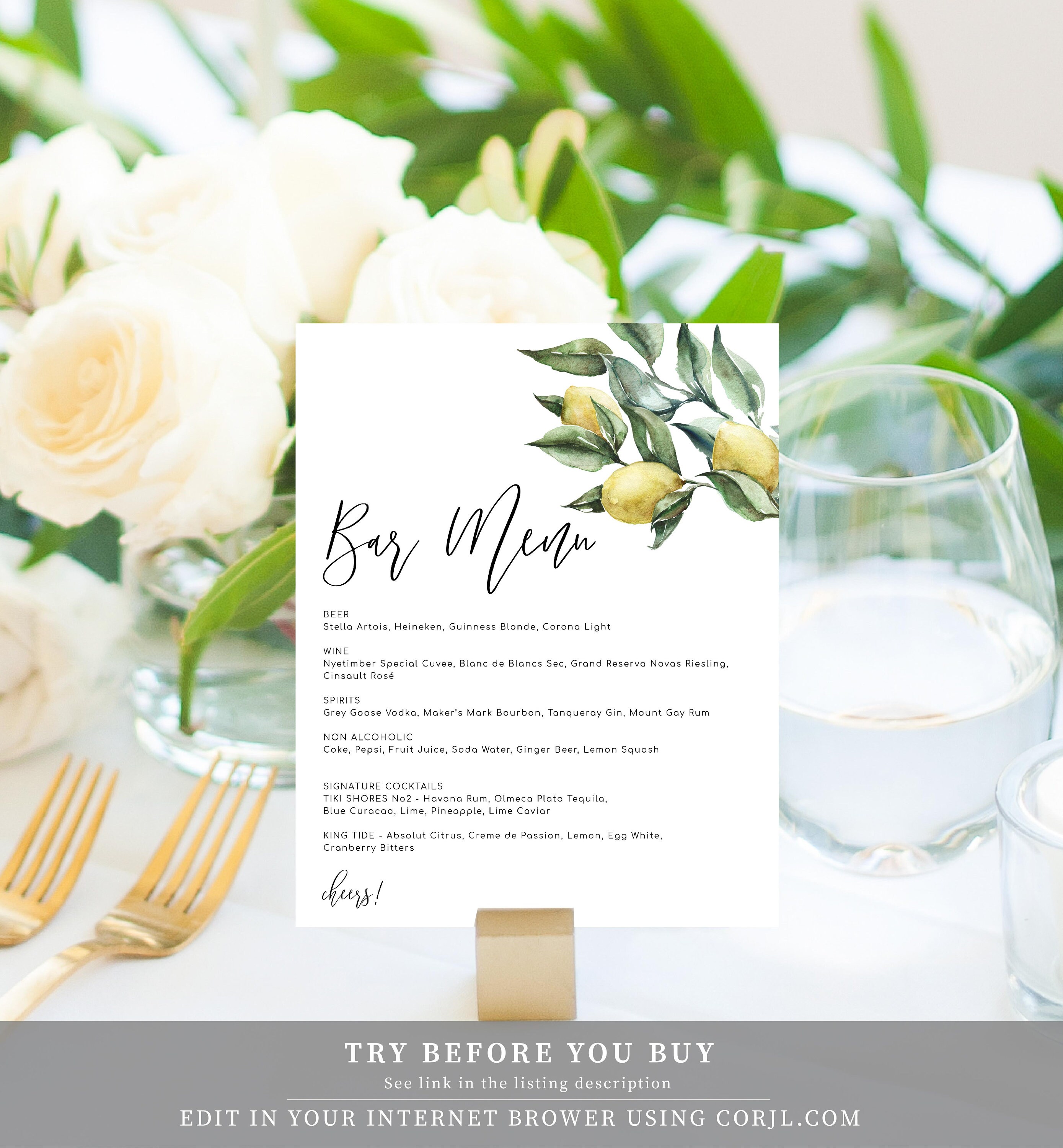 Printable Lemon Bar Menu Sign Editable Wedding Bar Menu Sign Etsy