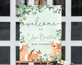 Woodland Animals Welcome Sign, Forest Animals Gender Neutral Baby Shower Welcome Sign, Boy Male Birthday Welcome Sign