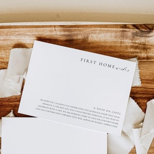 Afdrukbare kaart First Home Wishes, bruiloft New Home Fund, minimalistische moderne bruiloft wensput invoegen, een opmerking over geschenken, Ellesmere