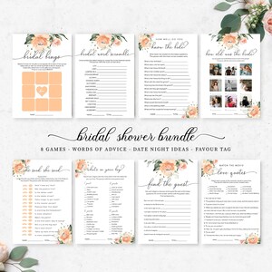 Peach Floral Bridal Shower Game Bundle - Editable Bridal Shower Games - Printable Hens Party Game - Darcy Floral