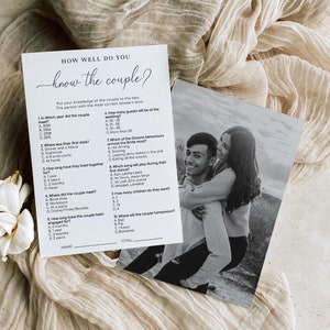 How Well Do You Know The Couple Game, Bridal Shower Couples Trivia Game, Modern Minimalist Wedding Shower Couples Quiz Game, Quinn Script