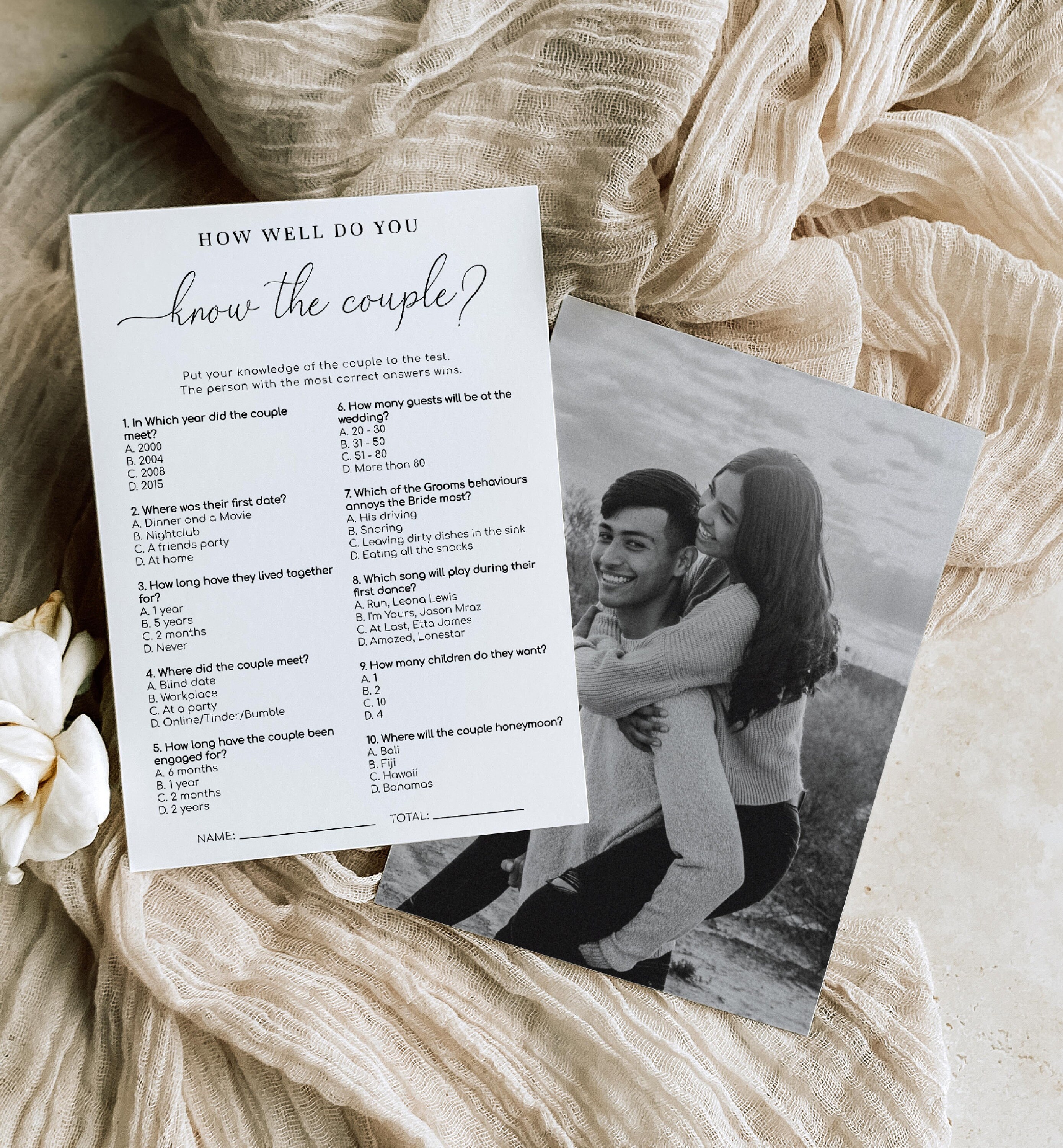 How Well Do You Know The Couple Game, Bridal Shower Couples Trivia Game, Modern Minimalist Wedding Shower Couples Quiz Game, Quinn Script