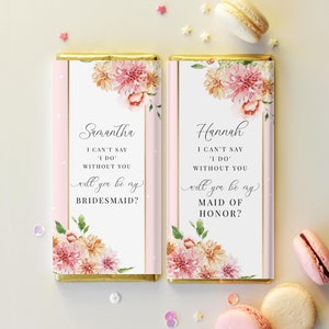 Bridesmaid Proposal Chocolate Wrapper Label, Will You Be My Bridesmaid Proposal Candy Bar Label Printable Template, Quinn Pink Floral