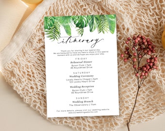 Editable Itinerary Card Template - Tropical Wedding Welcome Bag Tags - Wedding Itinerary - Bachelorette Weekend Itinerary - Nantucket