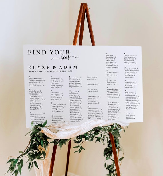 Find Your Seat Wedding Table Plan, Printable Editable Modern Minimal Wedding  Seating Chart Template, Guest List Seating Plan Poster, Leyton 