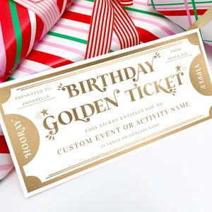 Geburtstag Golden Ticket benutzerdefinierte Geschenkgutschein Vorlage, Geburtstag Geschenkgutschein, Unisex Geburtstag druckbare Geschenkgutschein, Margo