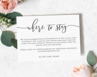 Printable Wedding Accommodations Card - Minimalist Wedding Details Card Template - Printable Enclosure Card - Lucas Script