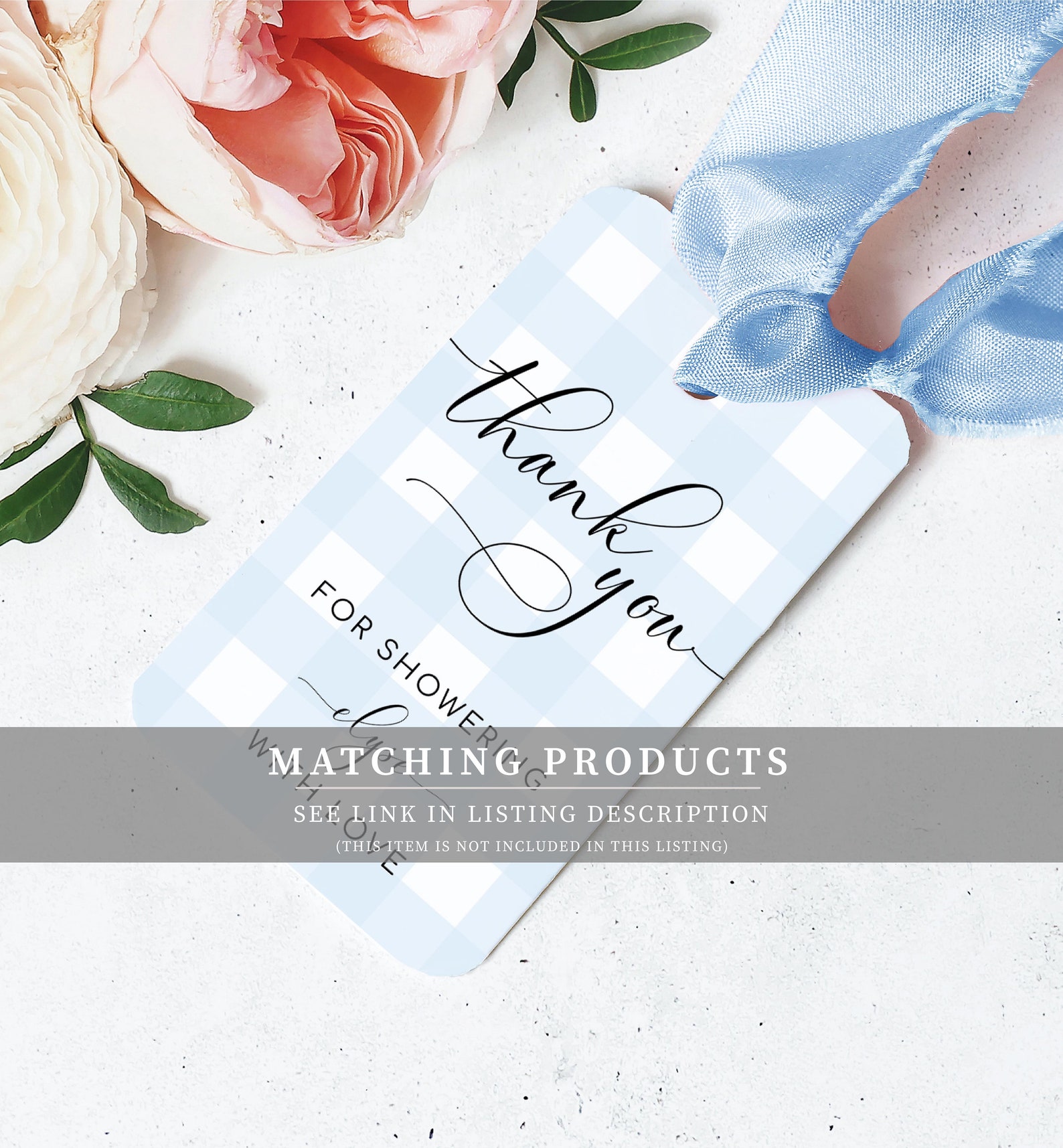 Editable Thank You Folded Card Printable Pale Blue Gingham Etsy Australia