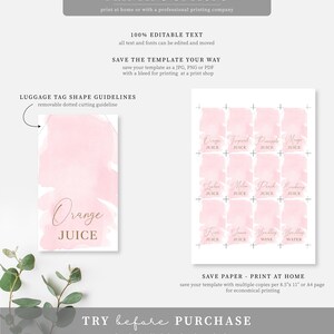 Juice Tags, Pink Watercolour Printable Mimosa Bar Juice Tags, Mom-osa ...