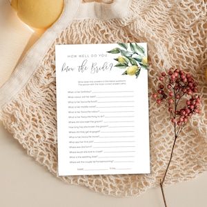 Editable How Well Do You Know The Bride Trivia Game - Printable Italian Lemons Bridal Shower Game - Tuscan Lemons