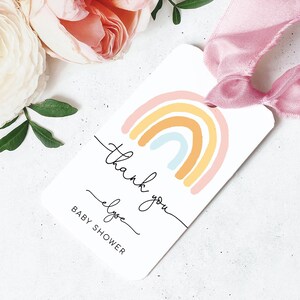 Rainbow Thank You Favor Tag - Editable Boho Rainbow Theme Baby Shower Favour Tag - Modern Boho Girl Baby Shower Favors