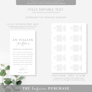 An Italian Tradition Favor Tag, Printable Jordan Almonds Tag, Minimalist Sugared Almonds Wedding ...