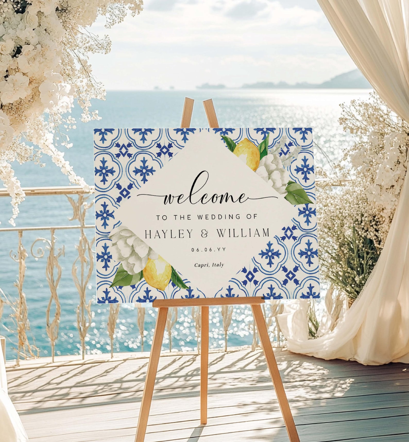 Mediterranean Lemon Welcome Sign Template, Blue Tile (printable), the ...