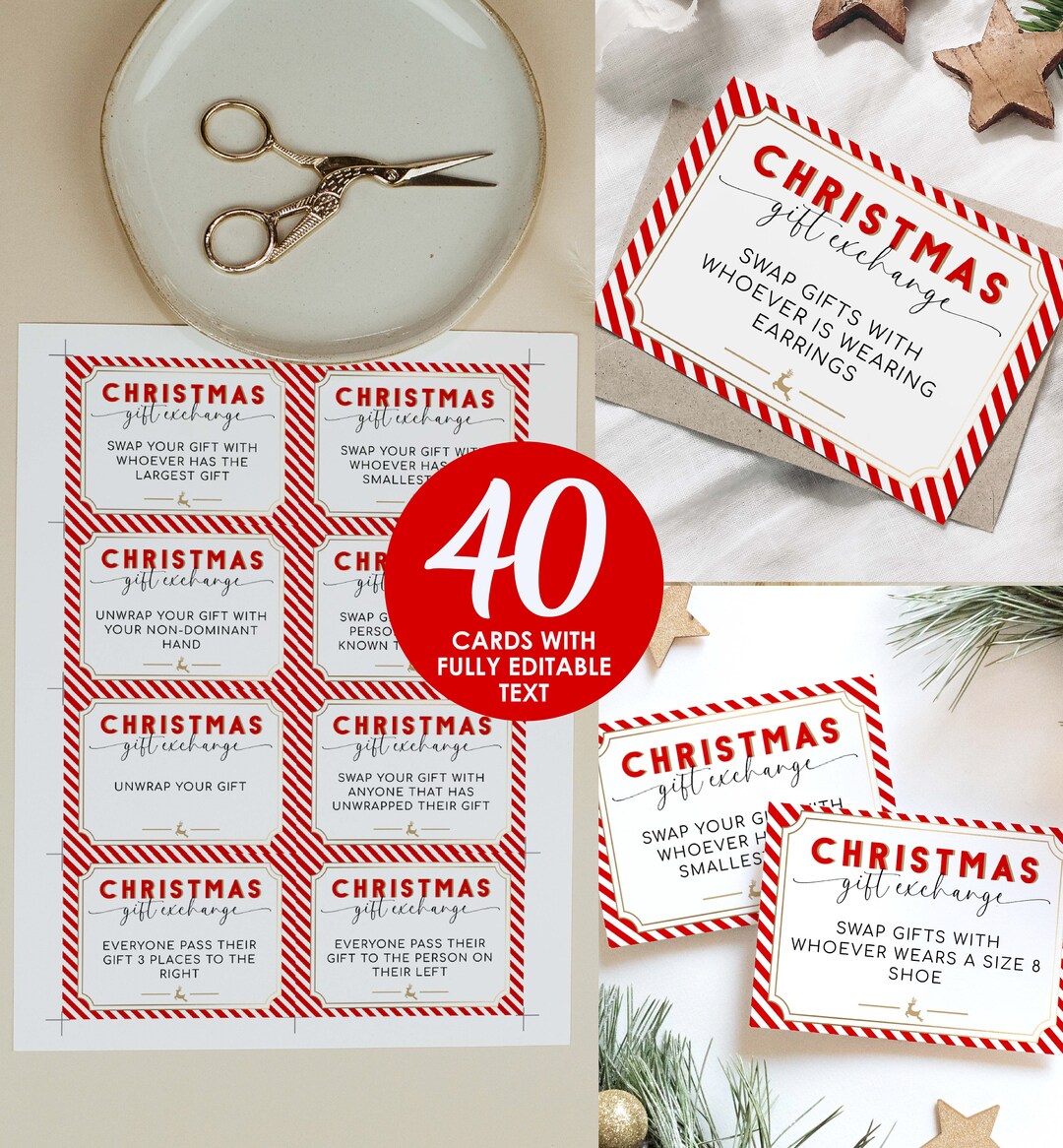 Printable Christmas Gift Exchange Game Cards, Secret Santa Gift