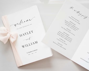 Druckbare Vorlage für ein Hochzeitszeremonie-Programm, modern minimalistisch, Broschüren-Programm für die Hochzeitszeremonie, Single-Fold-Programm, Ellesmere