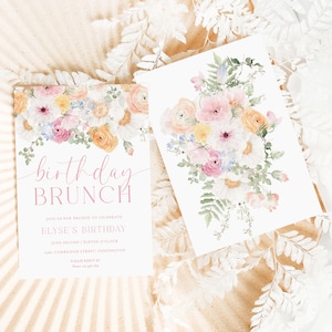 Birthday Brunch Party Invitation, Girls Birthday Party Invitation, Pink Spring Floral Birthday Lunch Invite, Birthday Party Evite, Millie