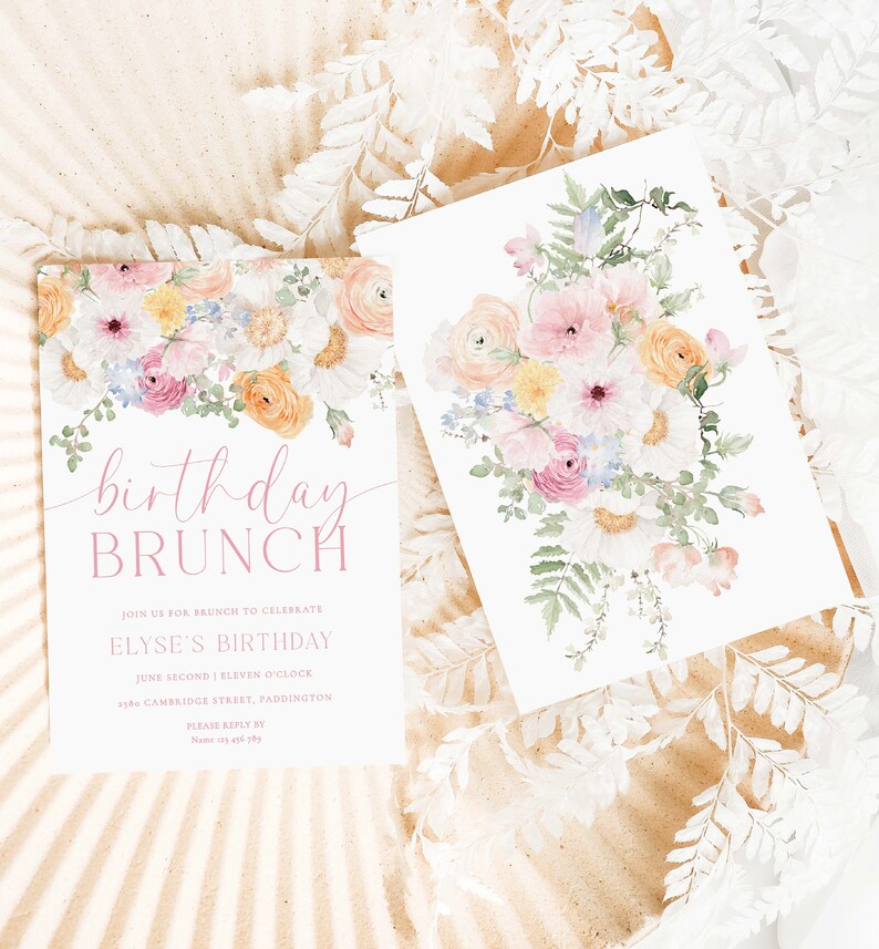 Birthday Brunch Party Invitation, Girls Birthday Party Invitation, Pink Spring Floral Birthday Lunch Invite, Birthday Party Evite, Millie