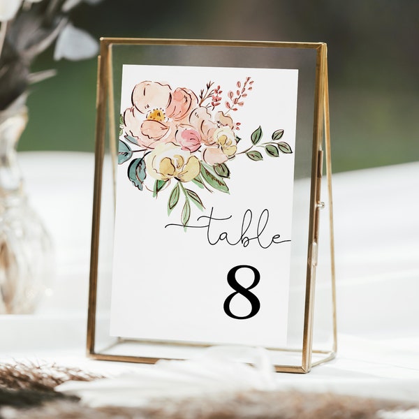 Editable Table Numbers, Vintage Floral Wedding Printable Table Number Template, Seating Chart Cards, Cambridge Floral