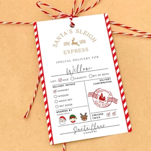 Etiqueta de regalo del trineo de Papá Noel: Etiqueta de entrega navideña imprimible (plantilla para imprimir)