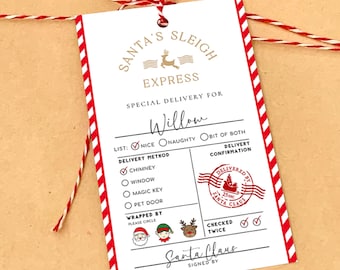Étiquette cadeau « Traîneau du Père Noël » : Étiquette de livraison de Noël à imprimer (Modèle à faire soi-même)