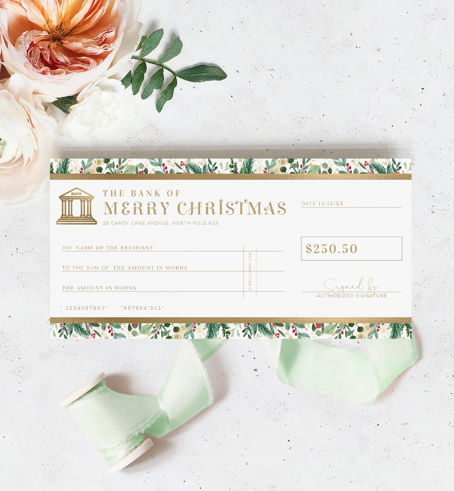 Christmas Cheque Template, Fake Bank Cheque Gift Voucher, Custom ...