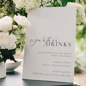 Signature menubord drankjes, afdrukbaar bord bruiloft handtekening cocktails, minimalistische bruiloft, bord voor zijn en haar drankjes, Ellesmere