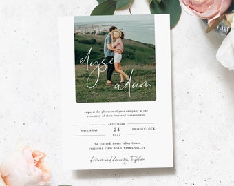 Modern Minimal Wedding Photo Invitation Template, Printable Editable Wedding Invitation Template, Wedding Evite, Digital Invite, Gigi Script