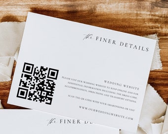 Elegant QR Code Wedding Website Card, Minimalist Details Insert (Printable), Ellesmere