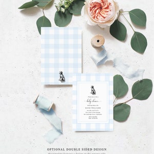 Puppy Dog Baby Shower Printable Invitation Template, Blue Gingham, Boy Baby Shower, Dog Animals, Storybook Baby Shower, Bay Shower Evite