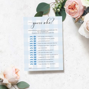 Blue Gingham Guess Who Mom or Dad Game, Boy Baby Shower Games, Printable Baby Shower Games, Who Said it First Game