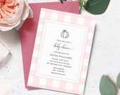 Pink Gingham Pumpkin Baby Shower Invitation (Printable)