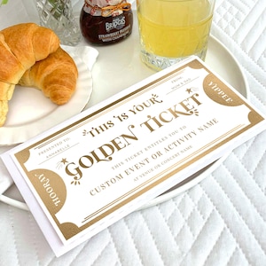 Printable Golden Ticket Custom Gift Voucher Template, Printable Birthday Gift Certificate, Unisex Birthday Printable Present Coupon, Margo