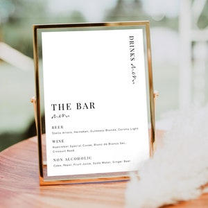 Wydrukuj Menu Napojów, Minimalistyczny Znak Menu Baru Weselnego, Wydrukuj Menu Piwa i Wina, Znak Menu Baru Weselnego, Estelle