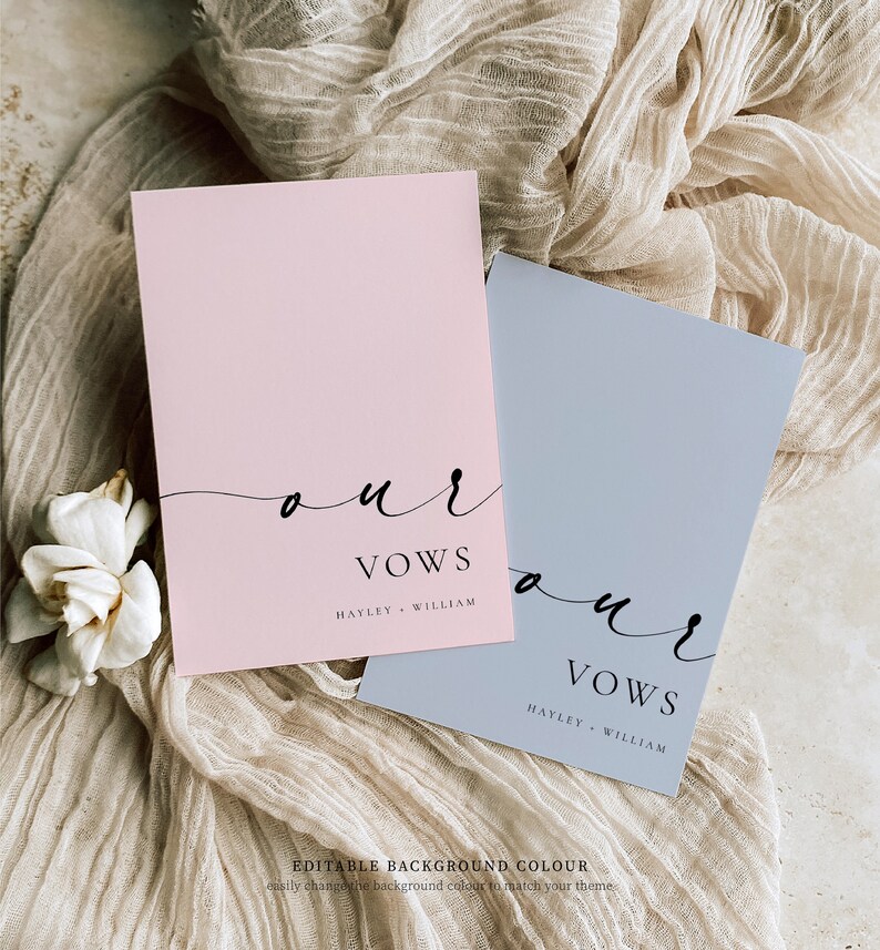 Printable Wedding Vow Books Template, Minimalist Ceremony Cards ...