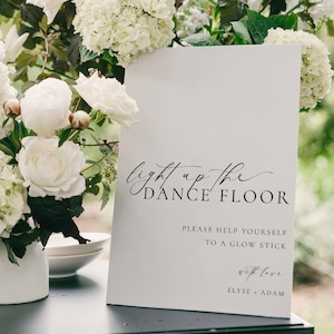 Printable Wedding Glow Stick Sign, Minimalist Wedding Light Up The Dance Floor Sign, Editable Let Love Glow Sign Template, Ellesmere