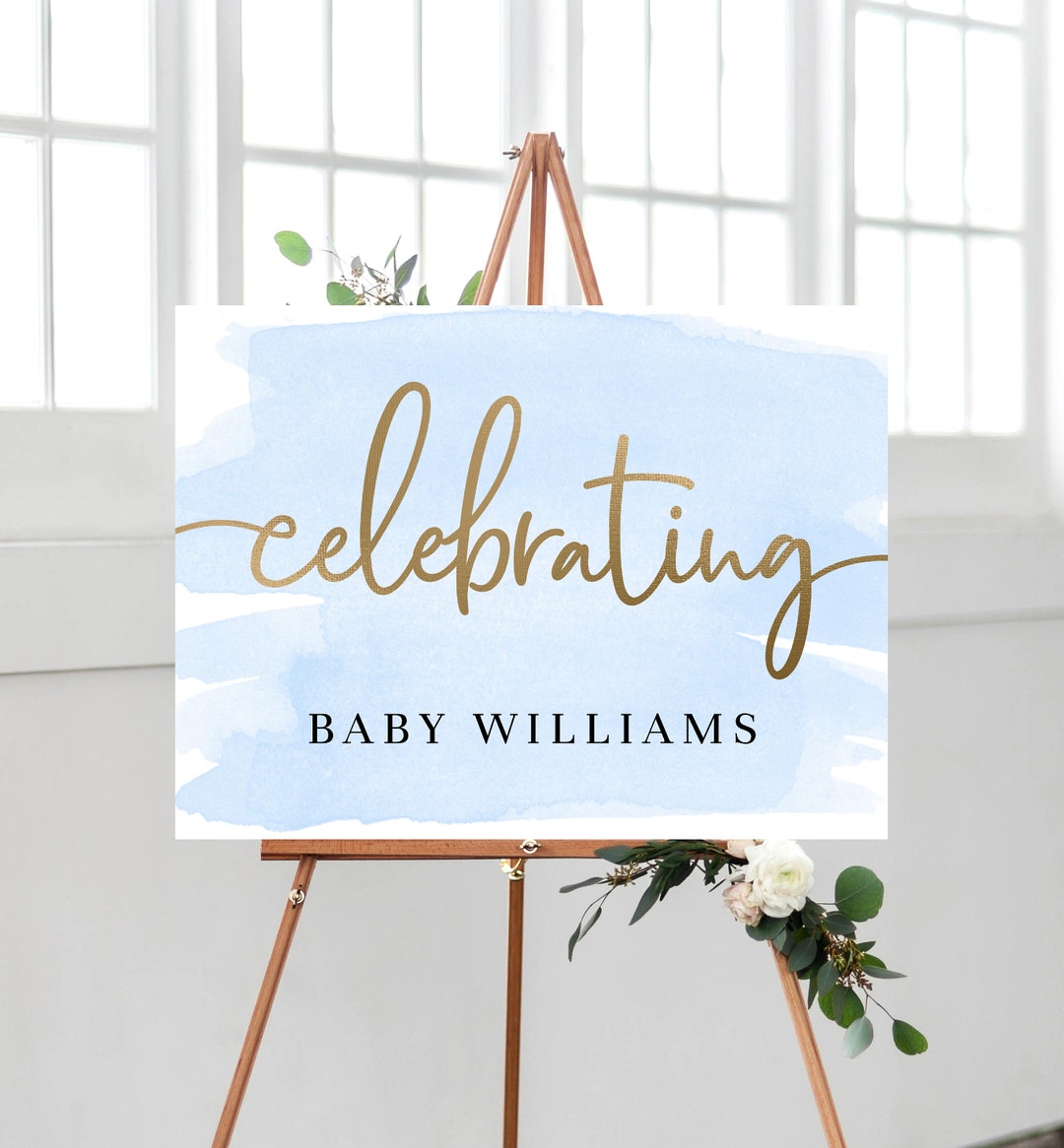 Blue and Gold Celebration Welcome Sign Boy Baby Shower